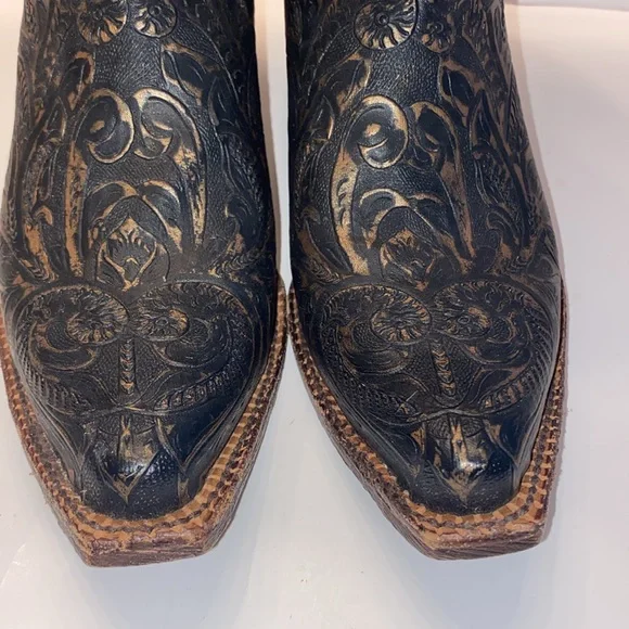 Women's Ferrini Western Hand Tooled Brown Leather Cross Wing Cowboy Boots Sz 7.5 - Picture 13 of 15